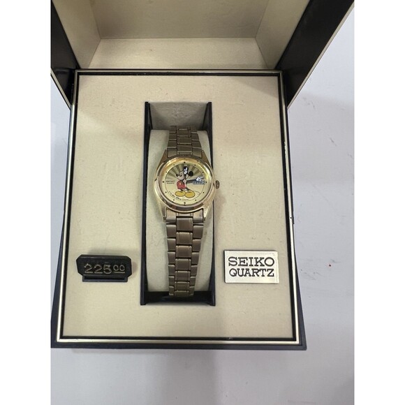 Vintage Seiko Mickey Mouse Watch 3Y03-0039 Starburst Ladies Gold Tone Box Tag main image 10